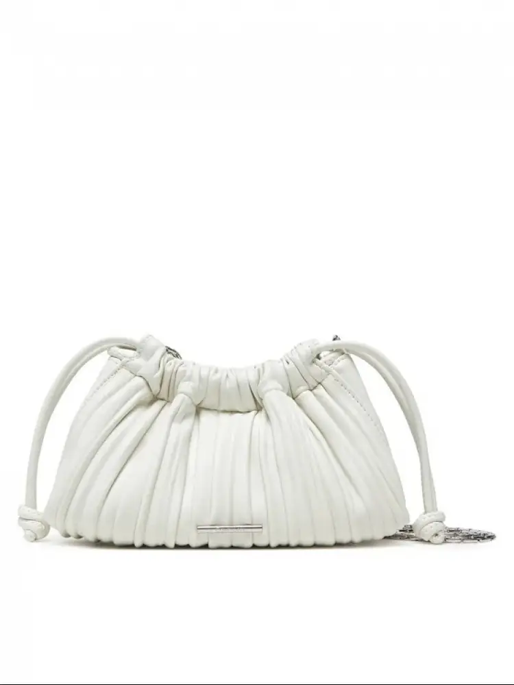 borsa mini drawstring plisse in ecopelle bianca