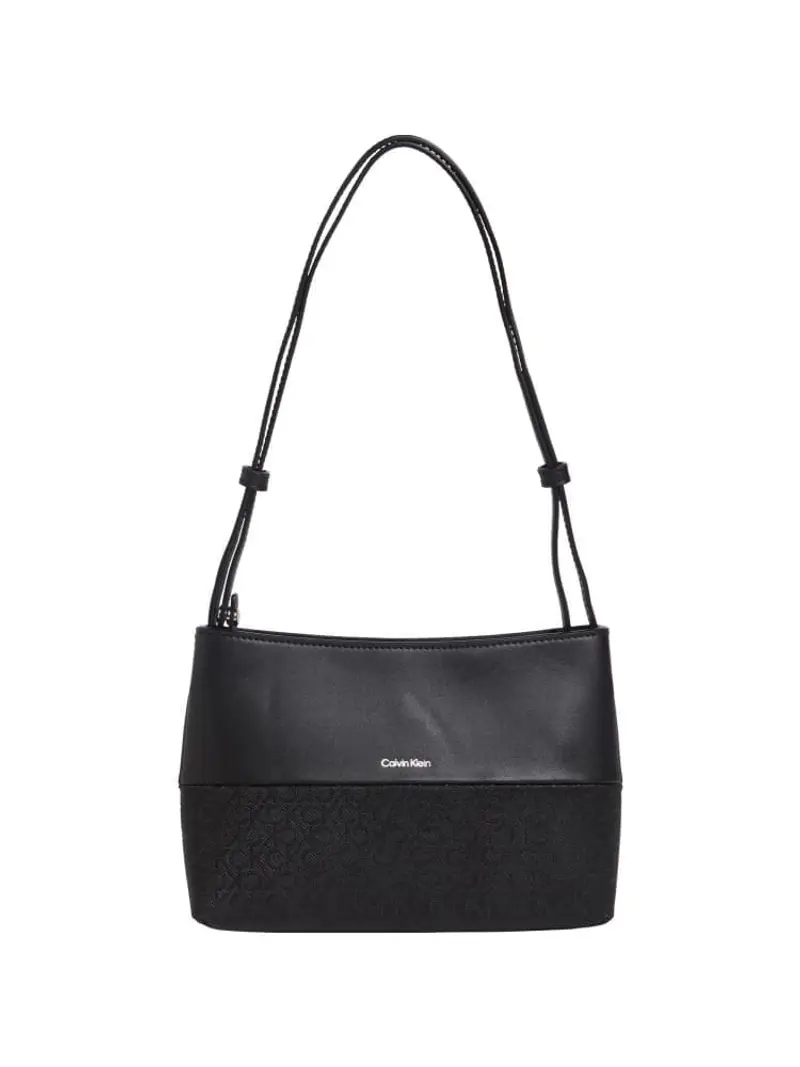 Calvin Klein borsa nera donna a spalla con tracolla logo all over sul fonod