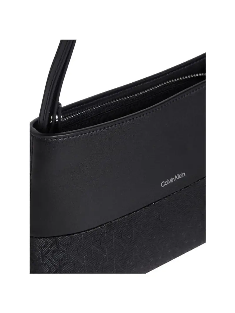 Calvin Klein borsa nera donna a spalla con tracolla logo all over sul fonod miniatura 2
