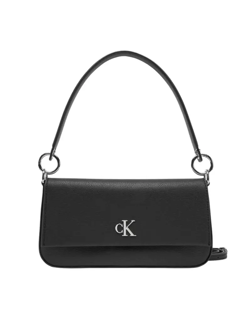 Calvin Klein borsa nera donna in ecopelle a spalla con tracolla logo in metallo