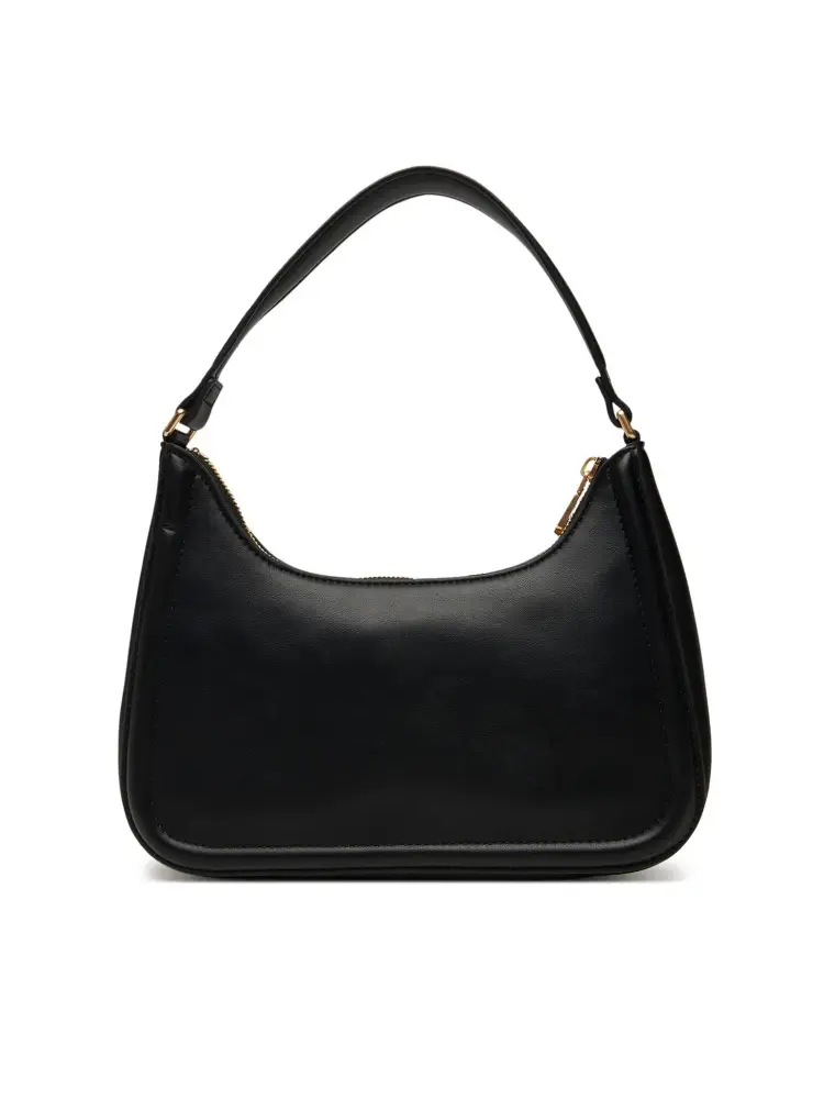 borsa nera donna in ecopelle a spalla logo sul davanti miniatura 3