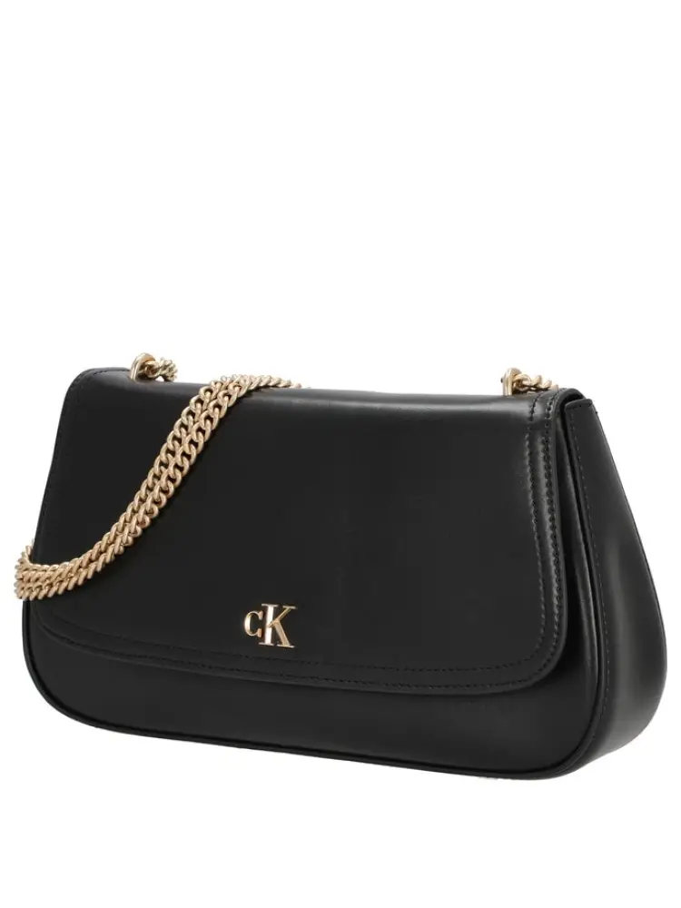 borsa nera donna in ecopelle con tracolla e logo oro miniatura 2