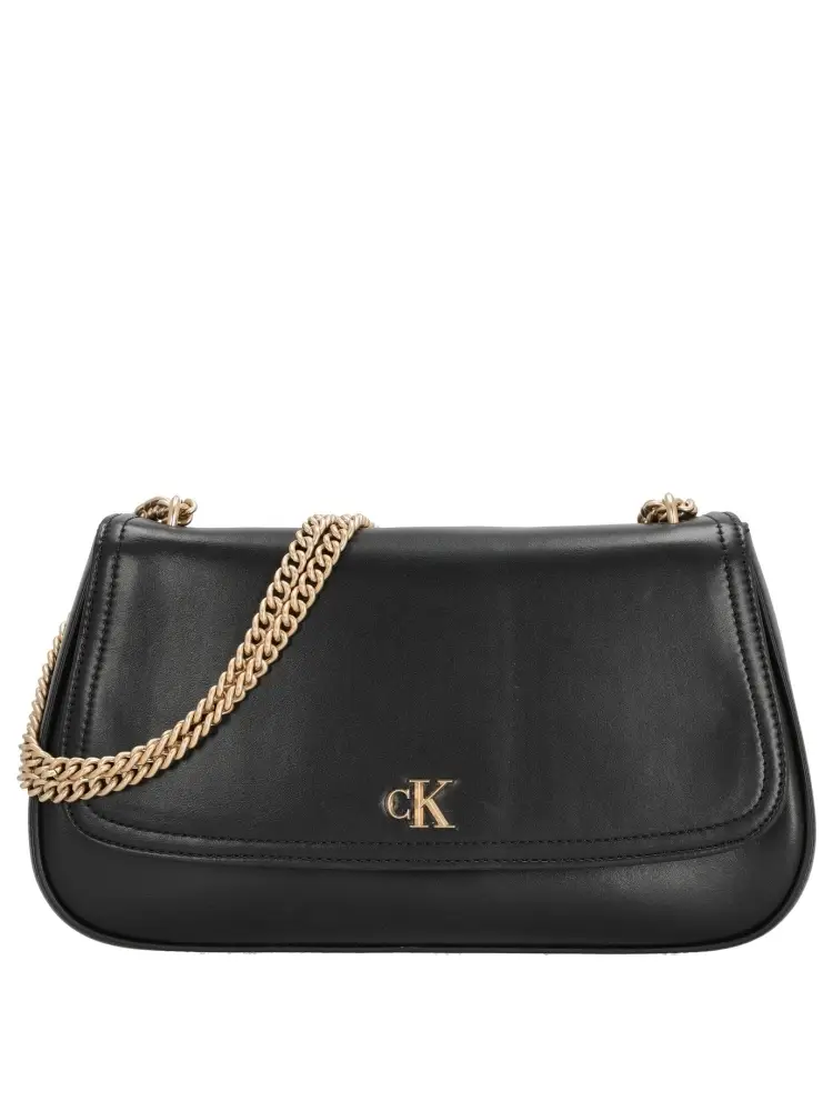 borsa nera donna in ecopelle con tracolla e logo oro