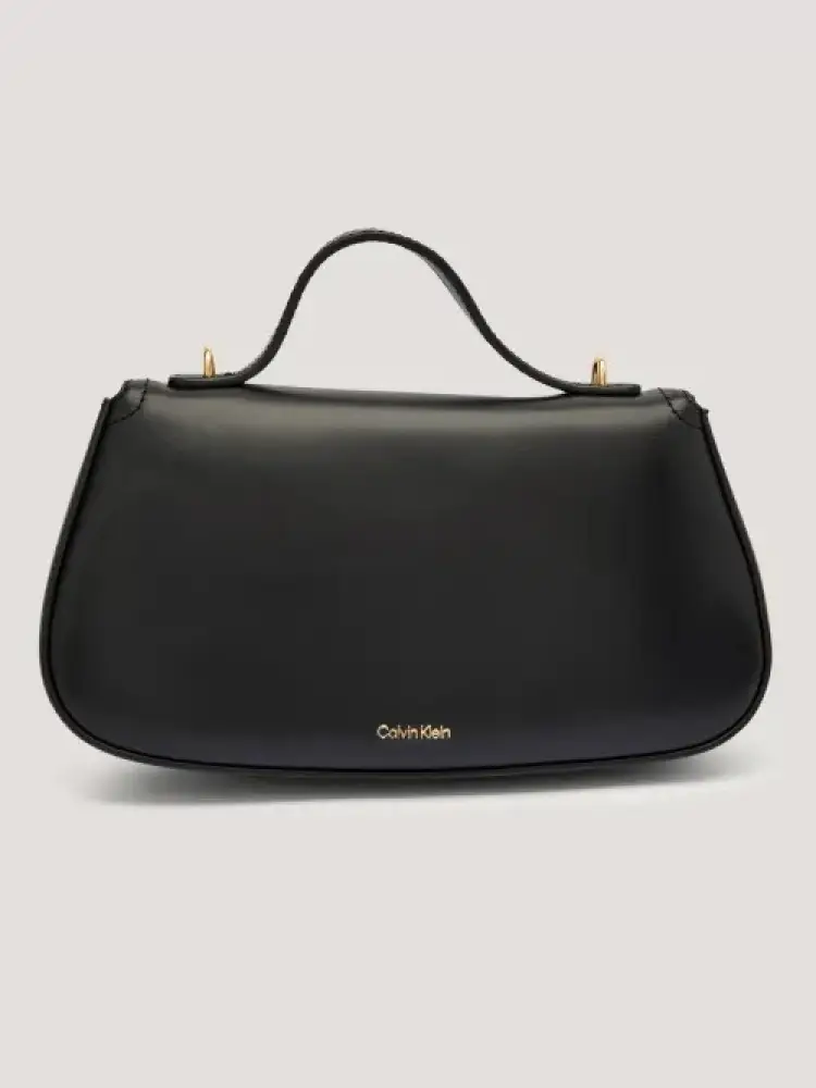 borsa nera donna in ecopelle con tracolla e logo oro miniatura 2