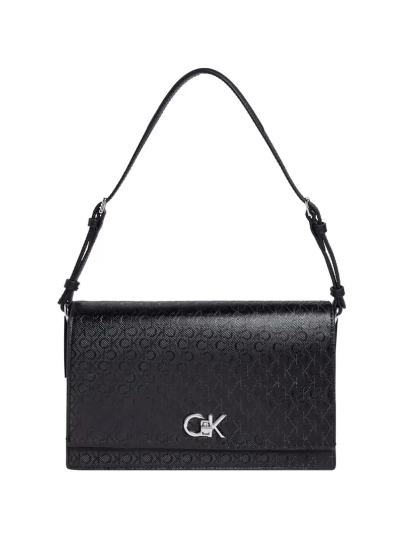 Calvin Klein borsa nera donna in ecopelle con tracolla logo all over