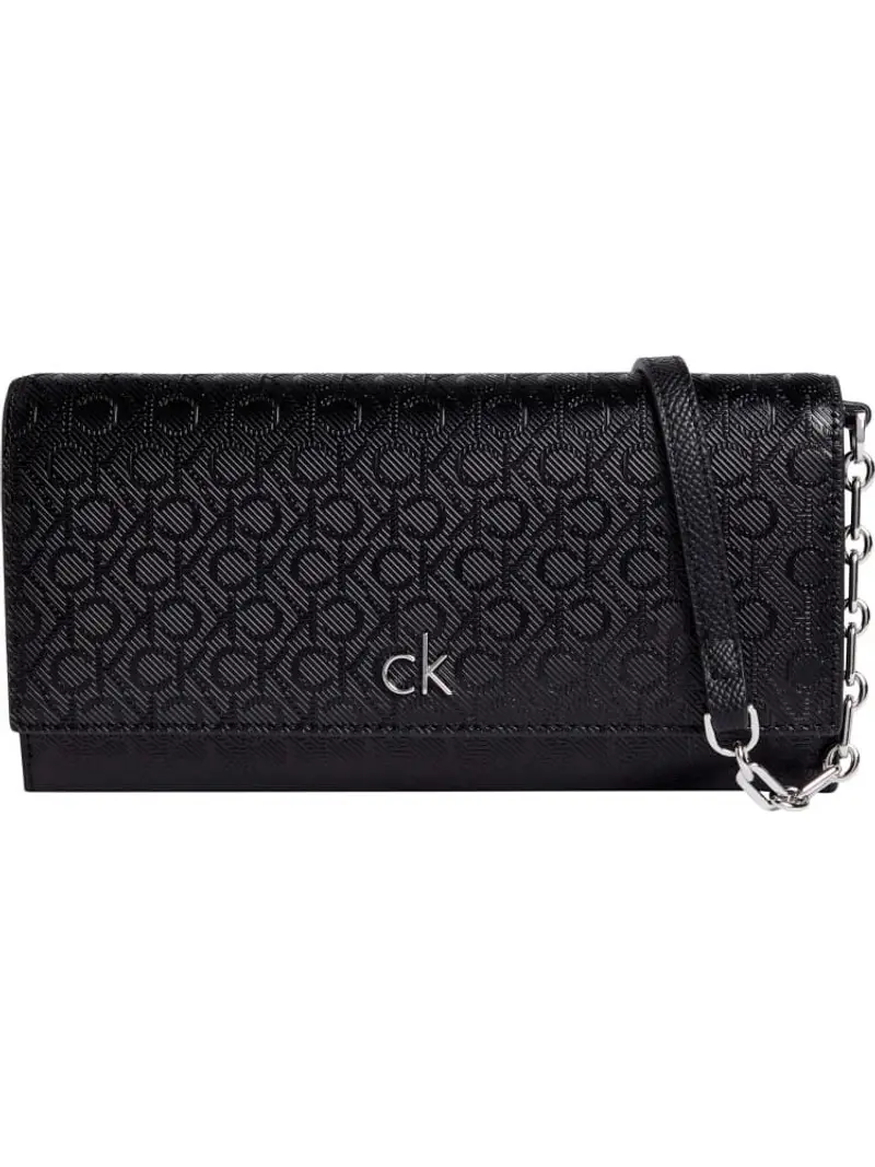 Calvin Klein borsa nera donna in ecopelle con tracolla logo all over in rilievo