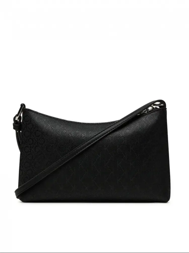 borsa nera donna in ecopelle con tracolla logo monogram all over miniatura 2