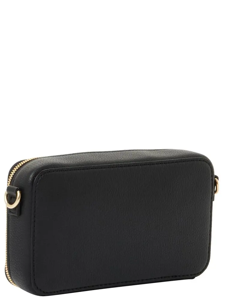 borsa nera donna in ecopelle con tracolla logo oro sul davanti miniatura 2