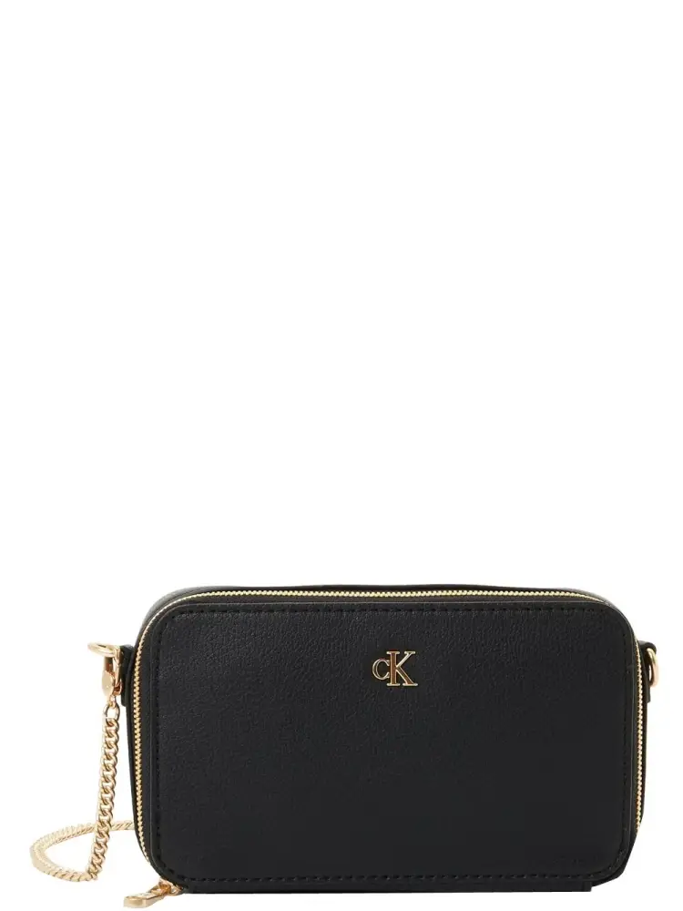 borsa nera donna in ecopelle con tracolla logo oro sul davanti