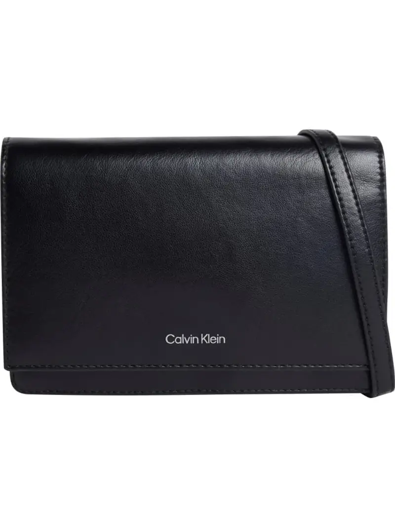 Calvin Klein borsa nera donna in ecopelle con tracolla logo sul davanti