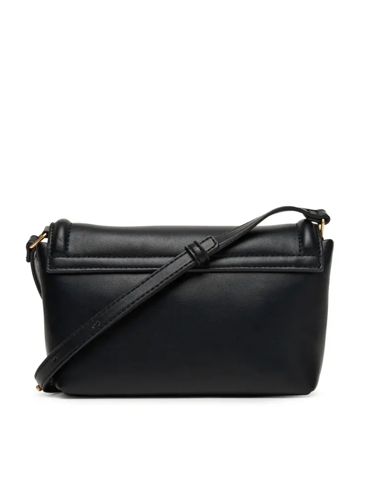 borsa nera donna in ecopelle con tracolla logo sul davanti miniatura 2