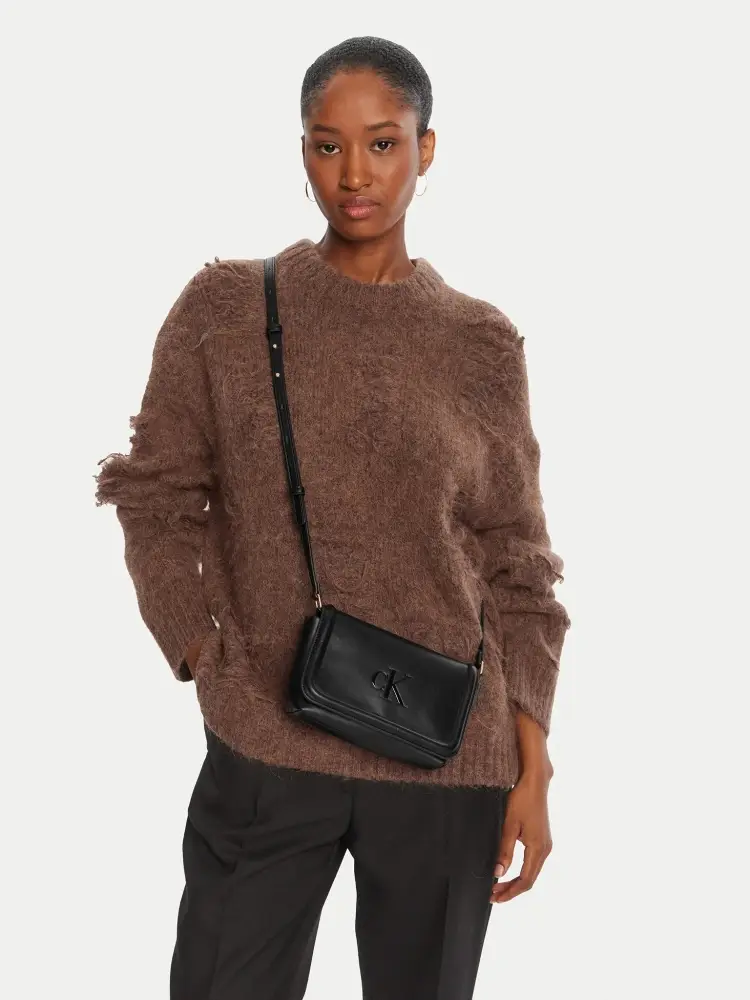 borsa nera donna in ecopelle con tracolla logo sul davanti miniatura 3