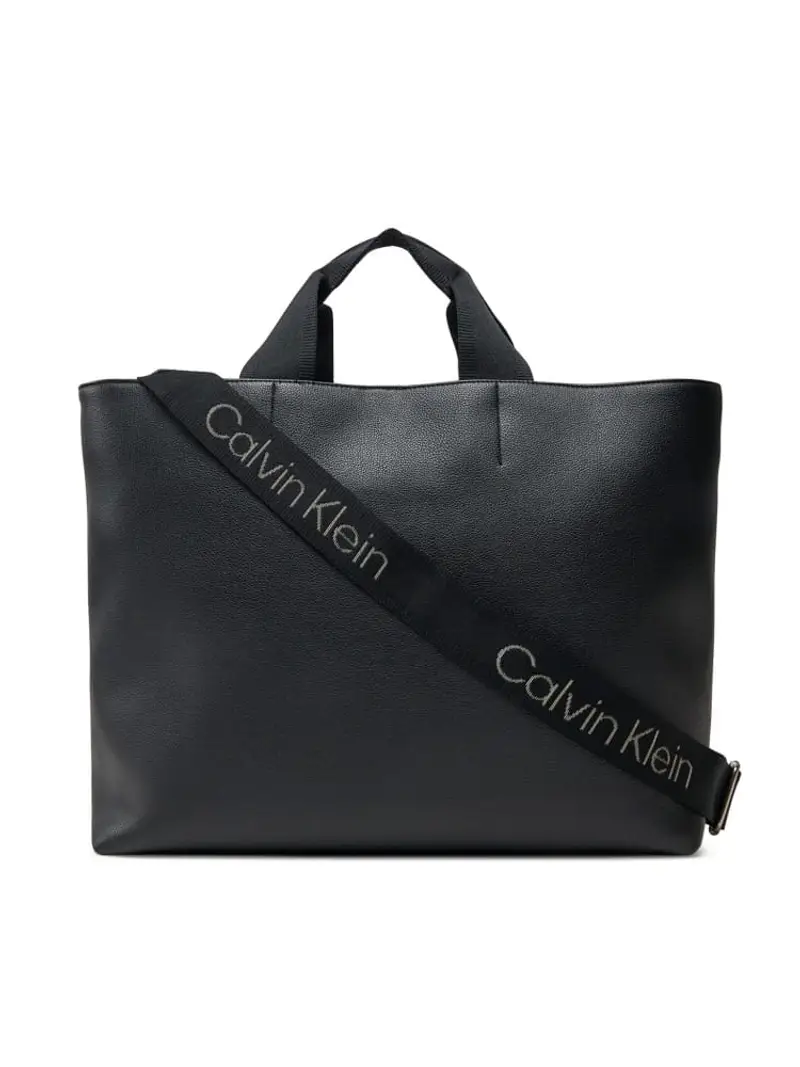 Calvin Klein borsa nera donna in ecopelle con tracolla micro logo sul fondo miniatura 2