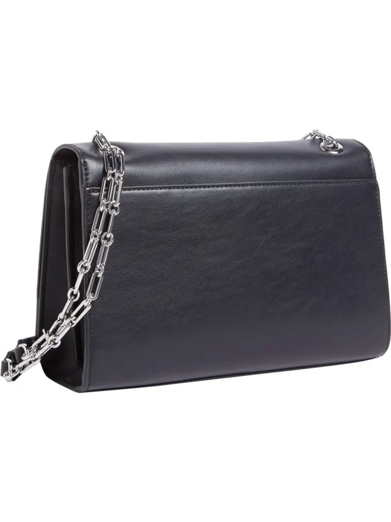 Calvin Klein borsa nera donna in ecopelle liscia con tracolla mini logo in metallo miniatura 2