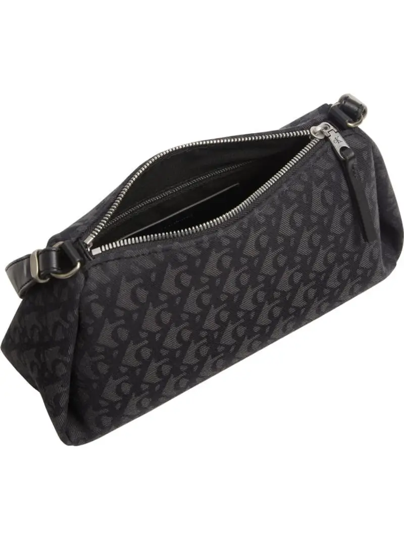 Calvin Klein borsa nera donna in tessuto a mano con tracolla logo monogram all over miniatura 2