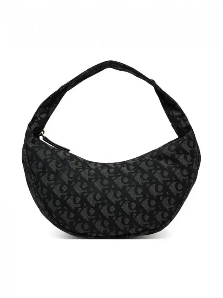 borsa nera donna in tessuto mezza luna logo monogram