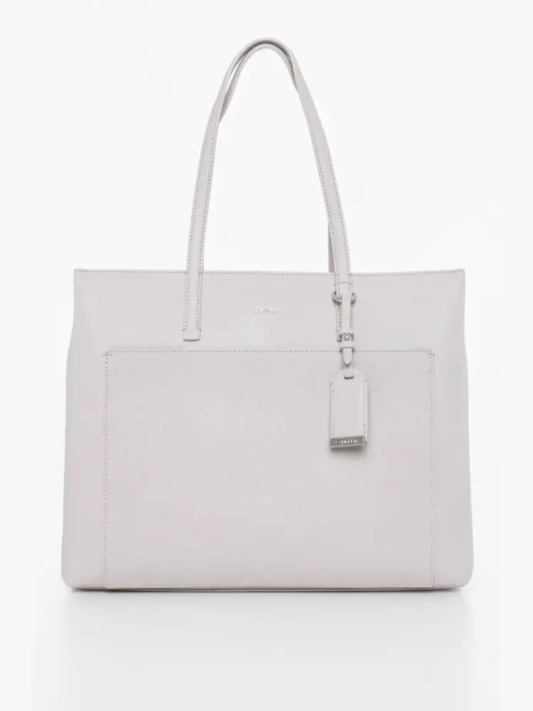 borsa shopper in ecopelle bianca con tasca logata