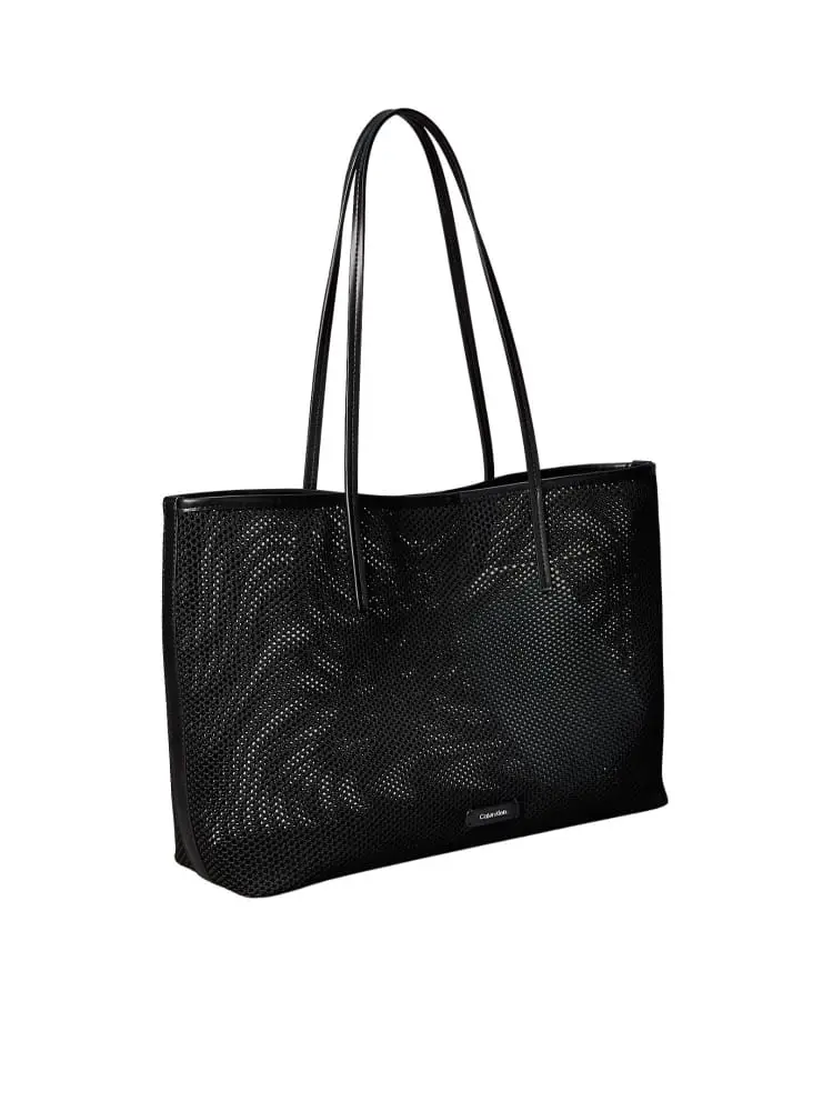 borsa tote donna in rete nera con pochette miniatura 2
