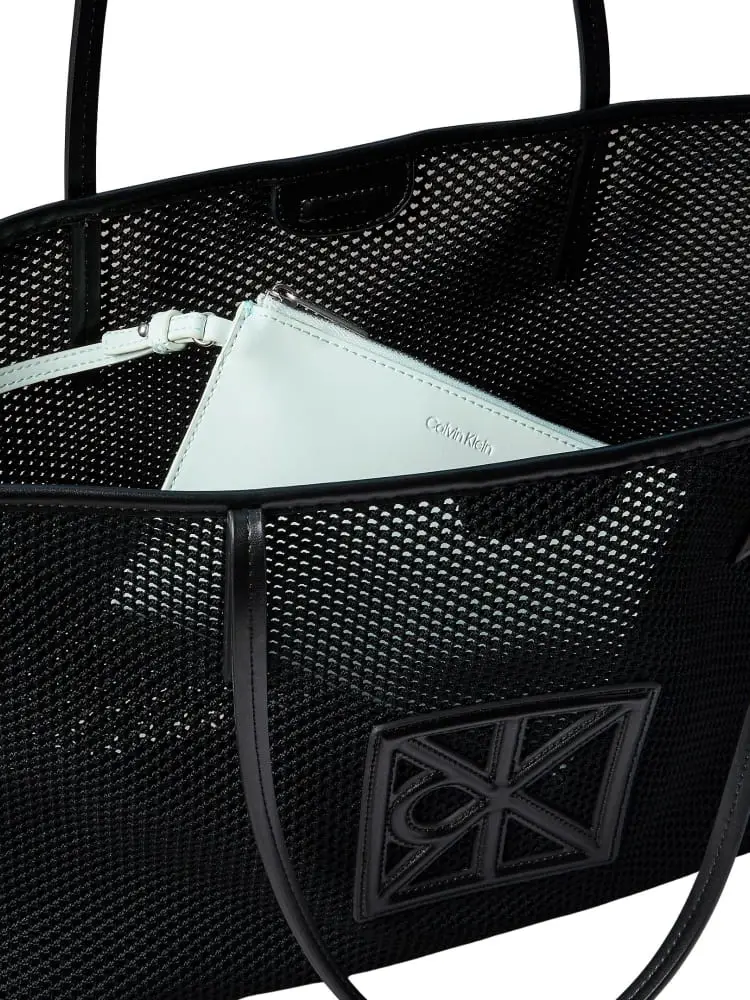 borsa tote donna in rete nera con pochette miniatura 3