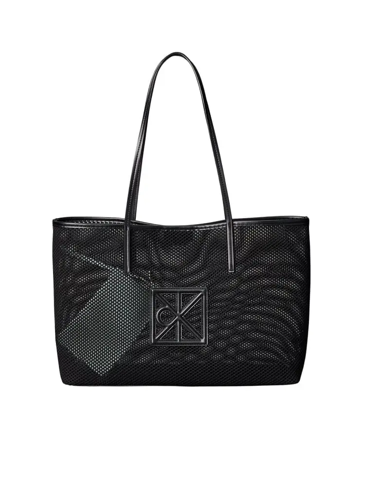 borsa tote donna in rete nera con pochette