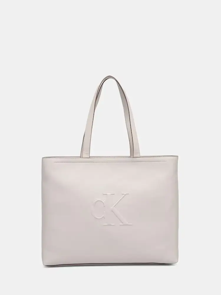borsa tote34 in ecopelle panna con logo monogramm