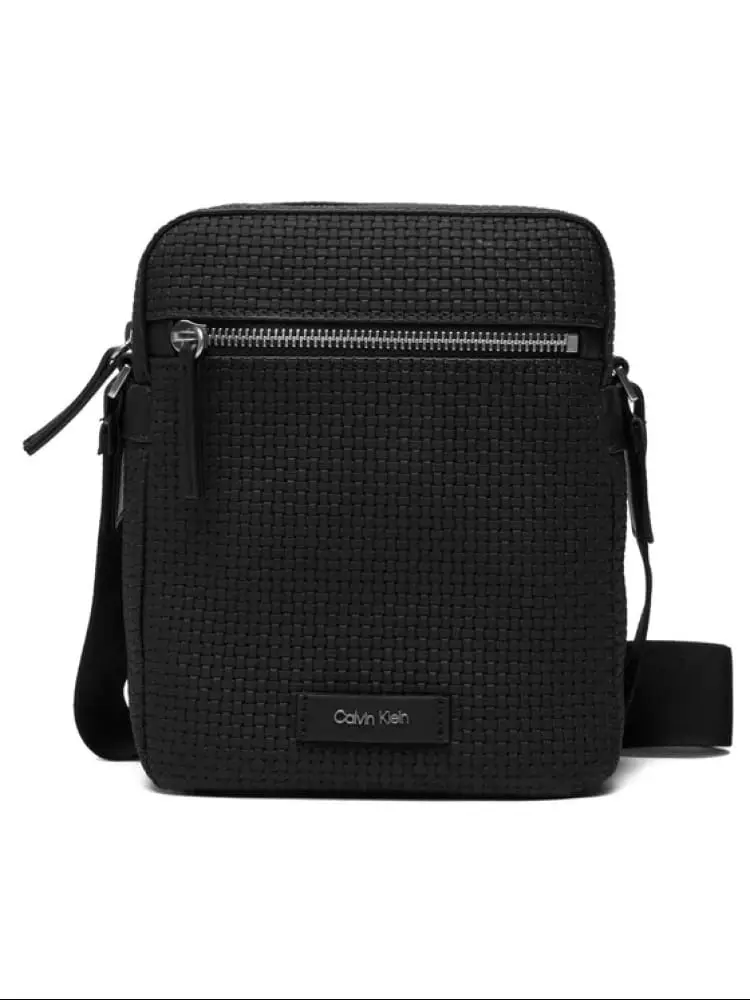 borsa tracolla uomo reporter in tessuto goffrato nero