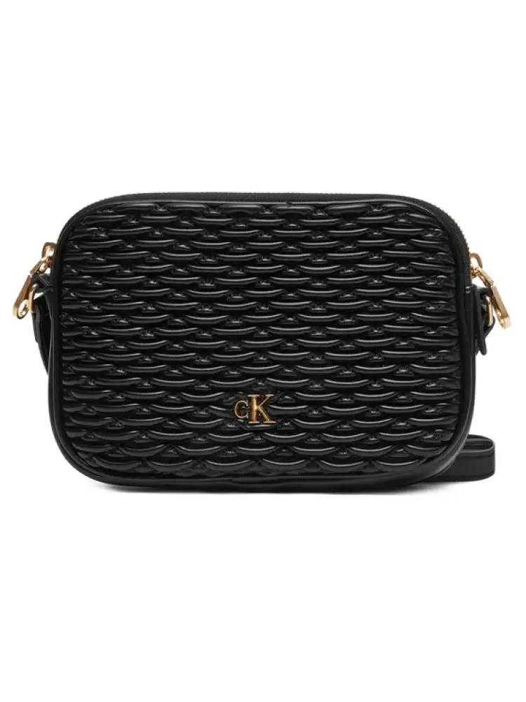 borsetta a tracolla nera con motivo intrecciato e logo dorato