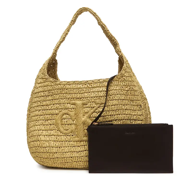 Borsetta Calvin Klein Bold Ck Raffia Lg Shoulder Bag LV04F3448G Beige