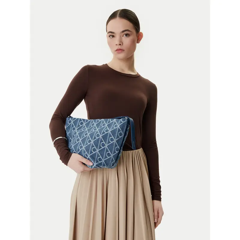 Borsetta Calvin Klein Emblem Aop Denim Bucket LV04F3432G Blu