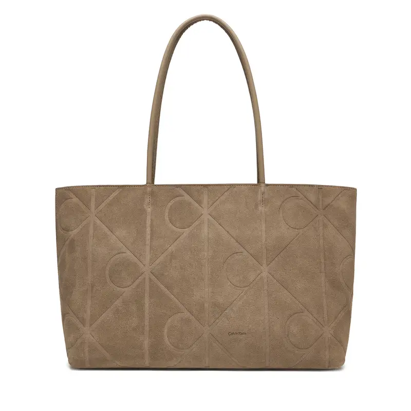 Borsetta Calvin Klein Emblem Aop Embossed Suede Tote LV04F3334G Beige