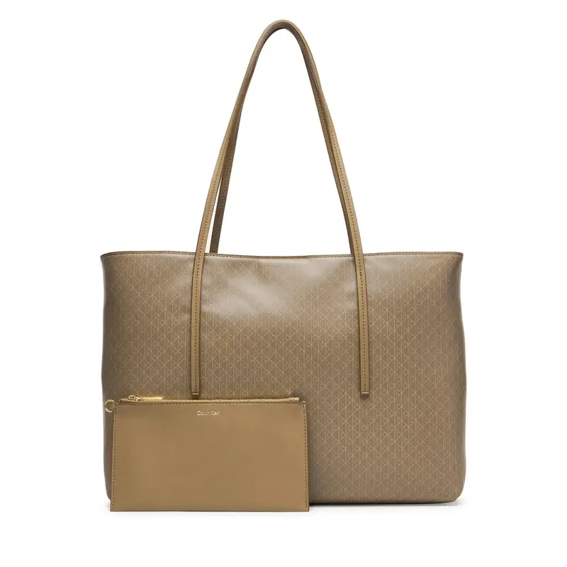 Borsetta Calvin Klein Emblem Aop Tote W/ Pouch LV04F3266G Beige