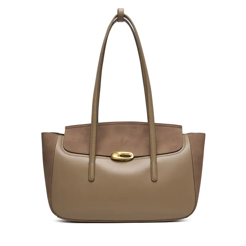 Borsetta Calvin Klein Hardware Brushed Flap Tote Bag LV04F3336G Beige