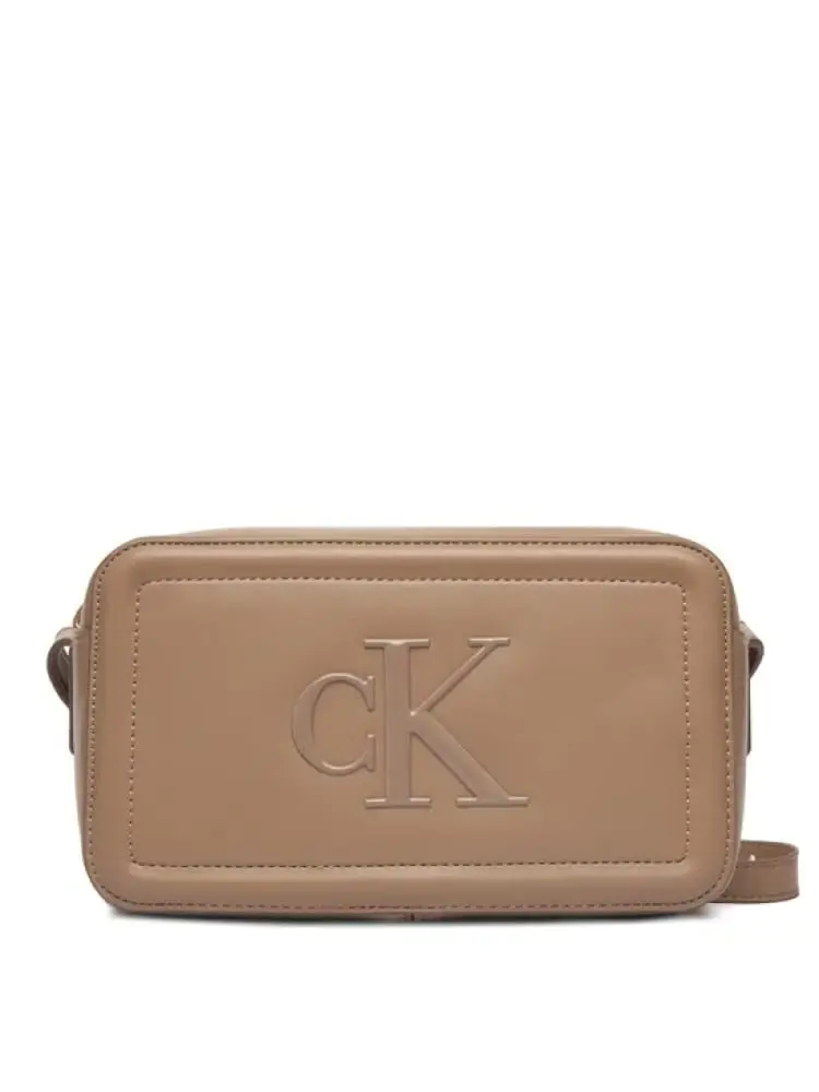 borsetta donna beige in ecopelle con logo in rilievo