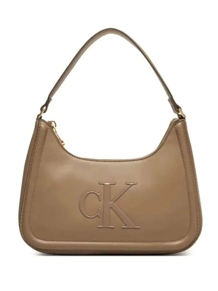 borsetta donna beige in similpelle con logo in rilievo