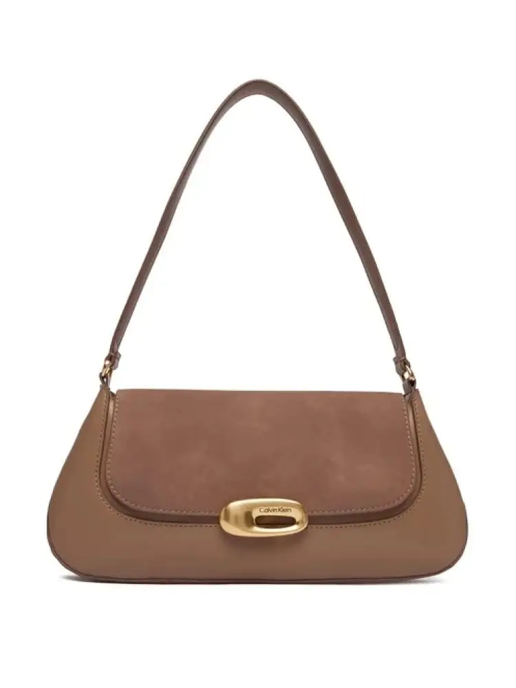 borsetta donna hardware beige con bottone dorato e logo