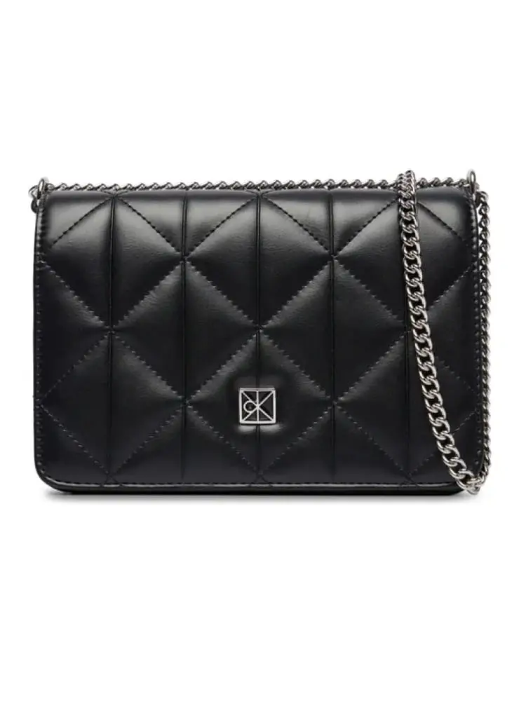 borsetta donna in similpelle nera con logo argentato e catena