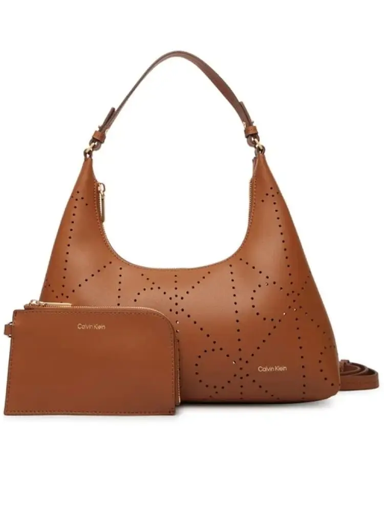 borsetta donna marrone in ecopelle con pattern logato