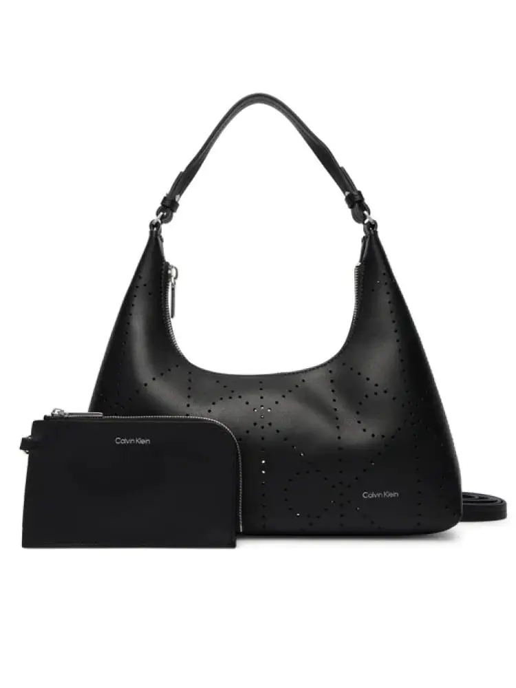 borsetta donna nera in ecopelle con pattern logato