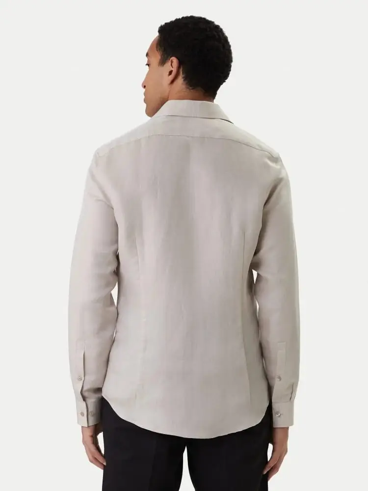 camicia beige uomo in lino mini logo miniatura 2