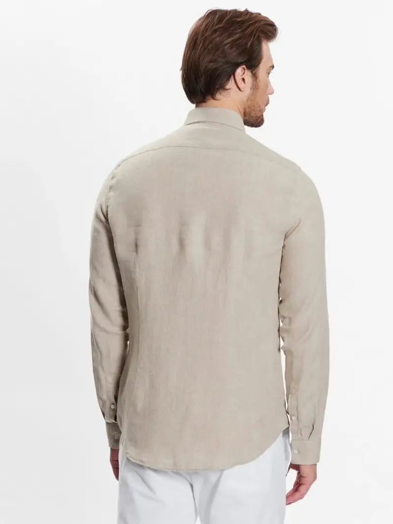 Calvin Klein camicia beige uomo in lino mini logo sul petto miniatura 2