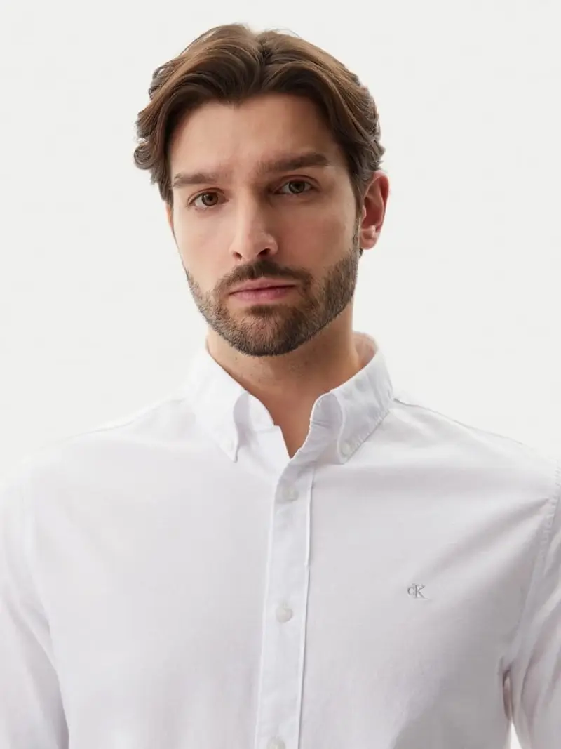Calvin Klein camicia bianca uomo in cotone mini logo ricamato sul petto miniatura 3