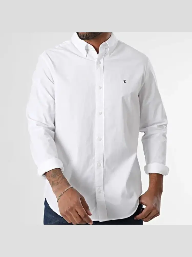 camicia bianca uomo in cotone mini logo sul pettoo