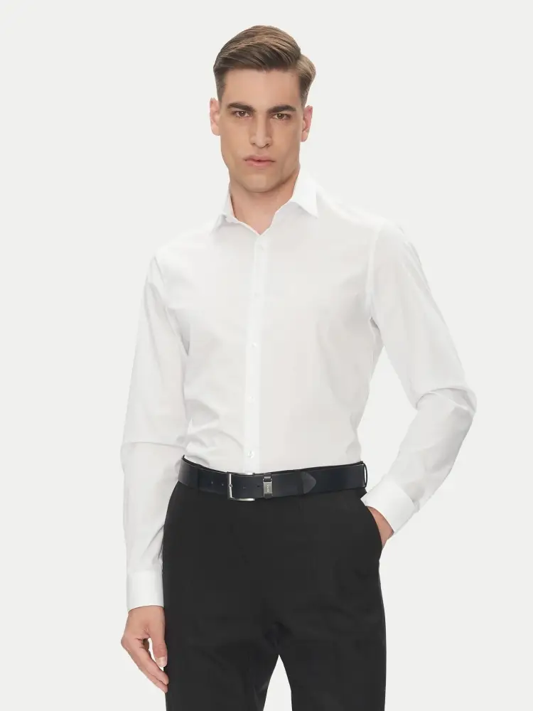 camicia bianca uomo in cotone slim fit