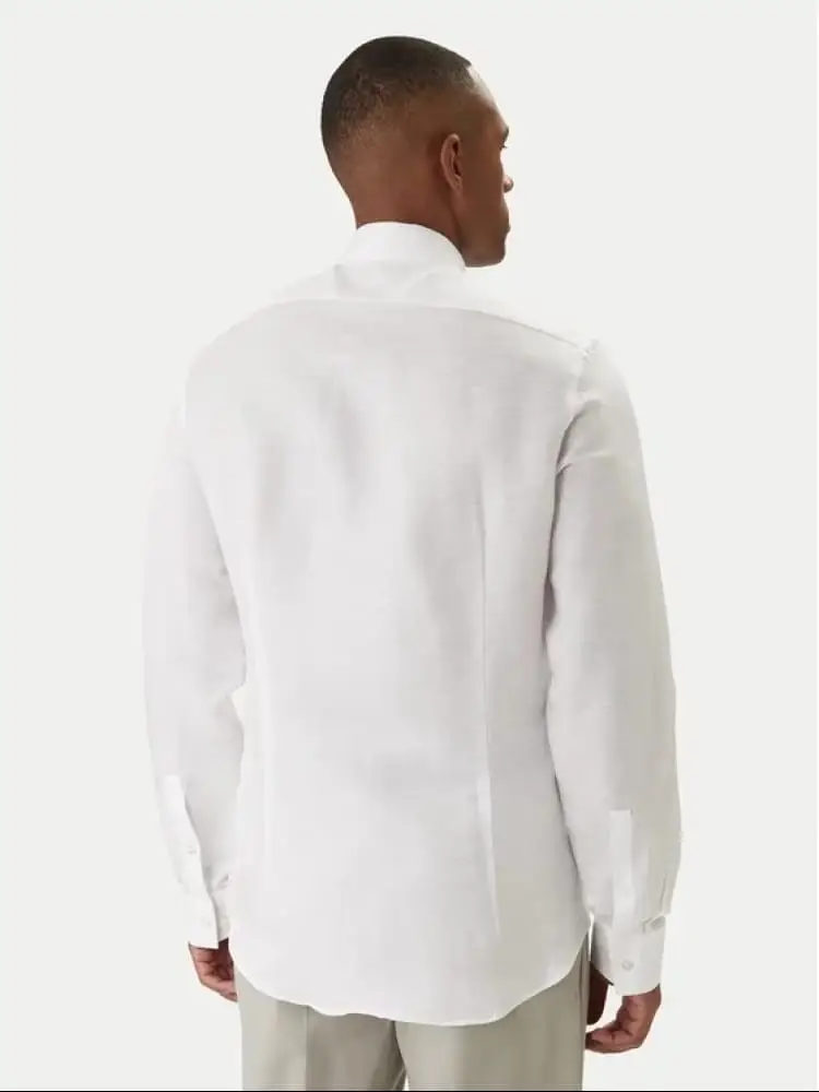 camicia bianca uomo in lino mini logo miniatura 2