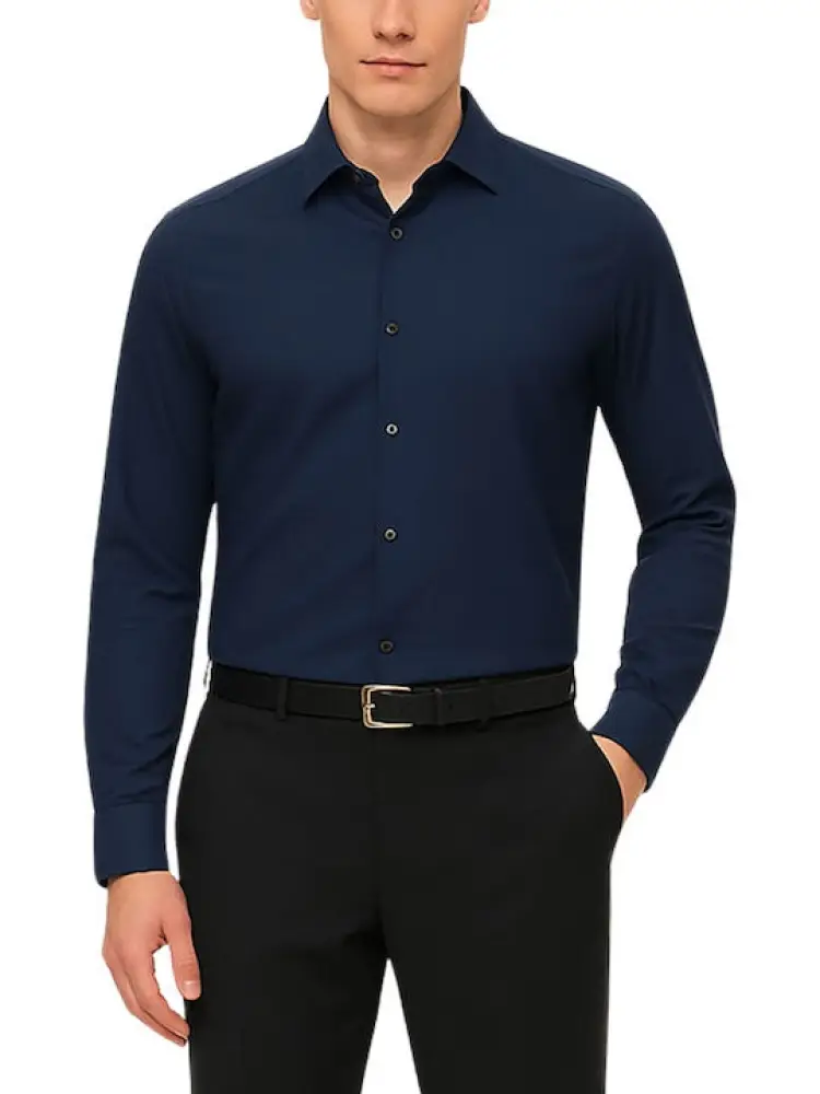 camicia blu navy uomo in cotone regular fit