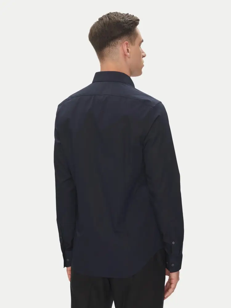 camicia blu navy uomo in cotone slim fit miniatura 2