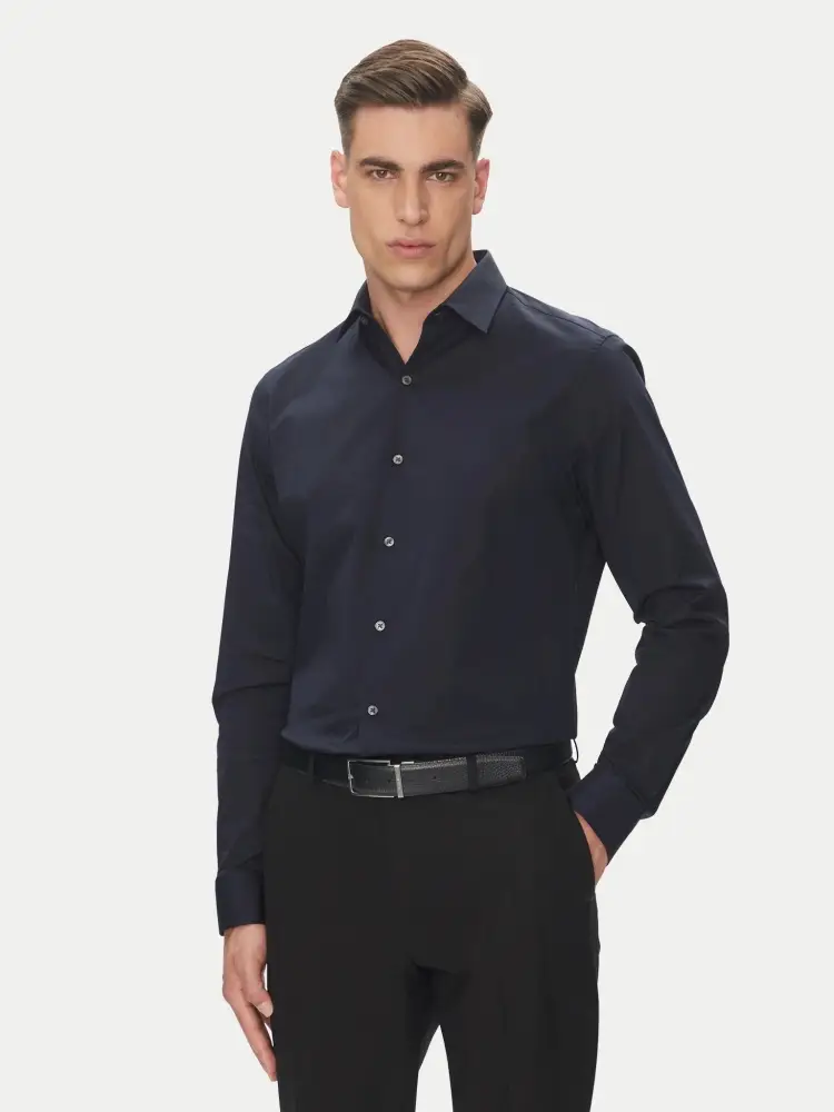 camicia blu navy uomo in cotone slim fit