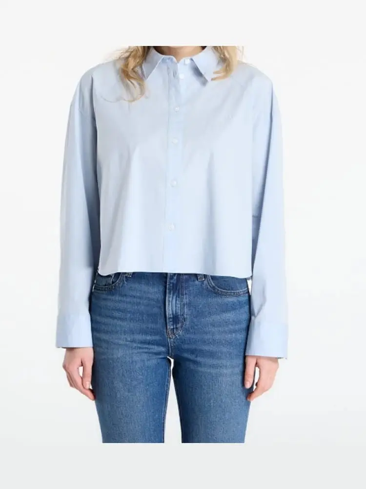 camicia celeste in cotone cropped