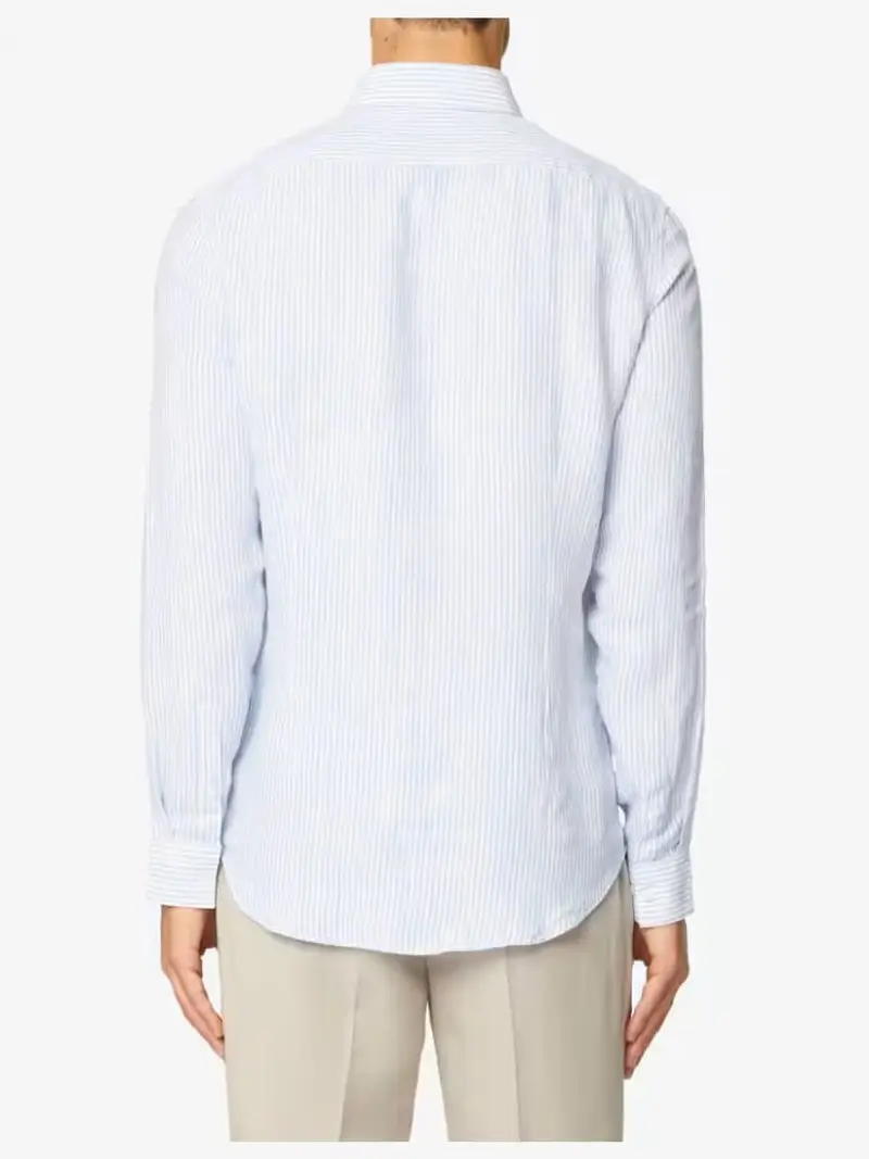 Calvin Klein camicia celeste uomo a righe in lino mini logo sul petto miniatura 2