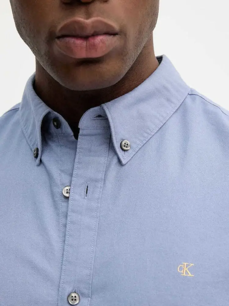 camicia celeste uomo in cotone mini logo sul petto miniatura 3